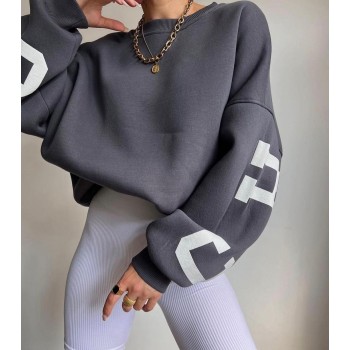 Casual Letters Print Sweatshirt Women Fashion Fleece Long Sleeve Loose Hoodies Winter